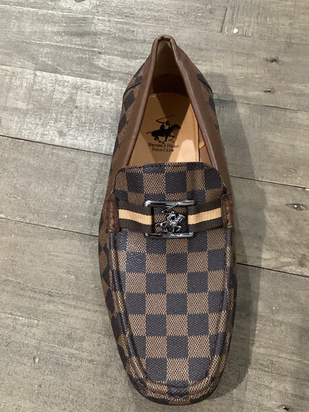 Beverly Hills Polo Club Loafer Men's 12 Brown Checkered Replacement Right Shoe